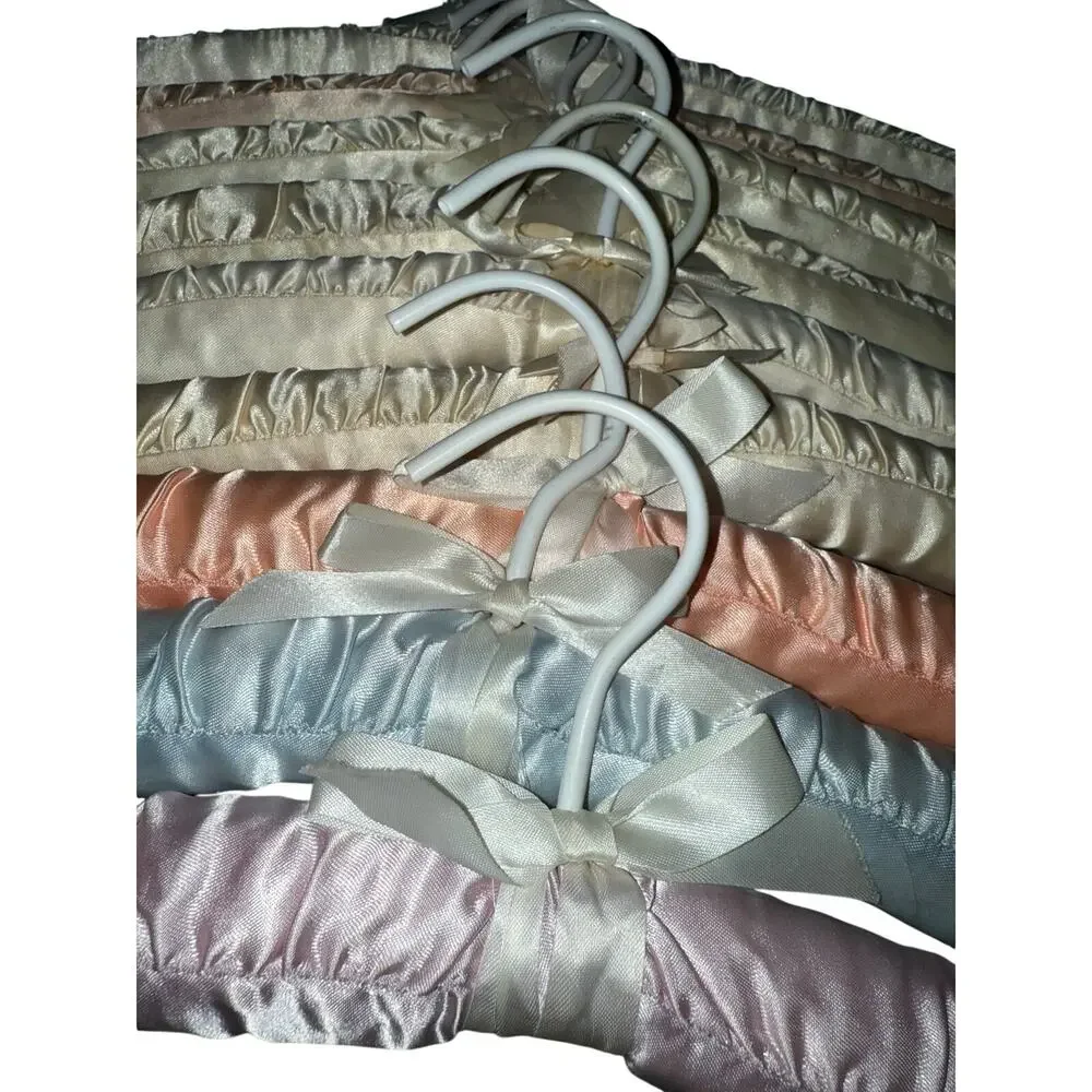 Vintage Satin Padded Hangers Lot of 20 Pastel Pink Blue Ivory Cottagecore Closet